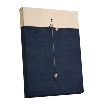 A Little Lift, blue, beige, black minimalist wall art shown as a stretched canvas wall art