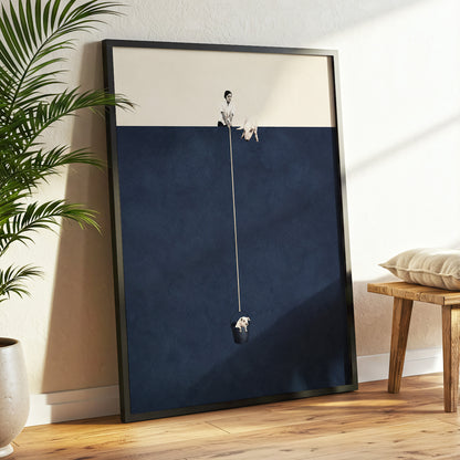 A Little Lift, blue, beige, black minimalist wall art displayed in a styled interior, gallery view 6