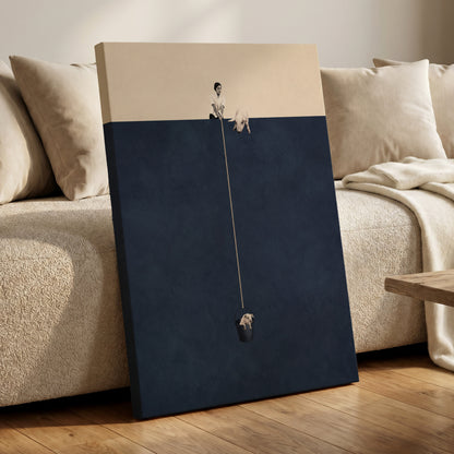 A Little Lift, blue, beige, black minimalist wall art displayed in a styled interior, gallery view 7