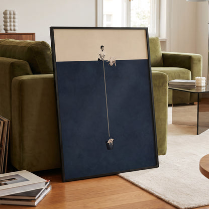 A Little Lift, blue, beige, black minimalist wall art displayed in a styled interior, gallery view 9