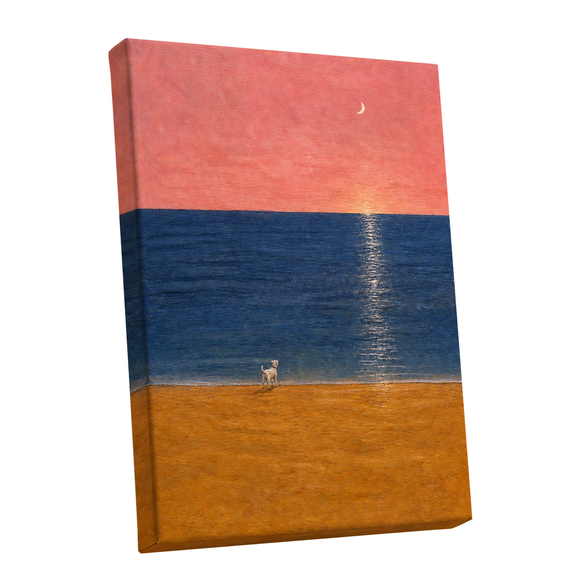 A Little Moonlit Wanderer, pink, blue, orange nature wall art shown as a stretched canvas wall art