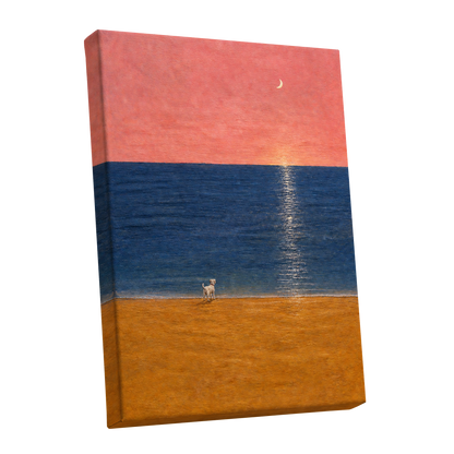 A Little Moonlit Wanderer, pink, blue, orange nature wall art shown as a stretched canvas wall art