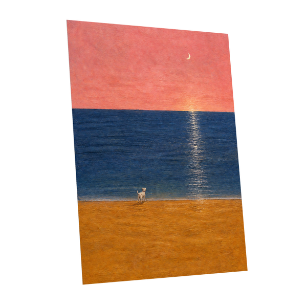 A Little Moonlit Wanderer, pink, blue, orange nature wall art shown as a unframed poster wall art print