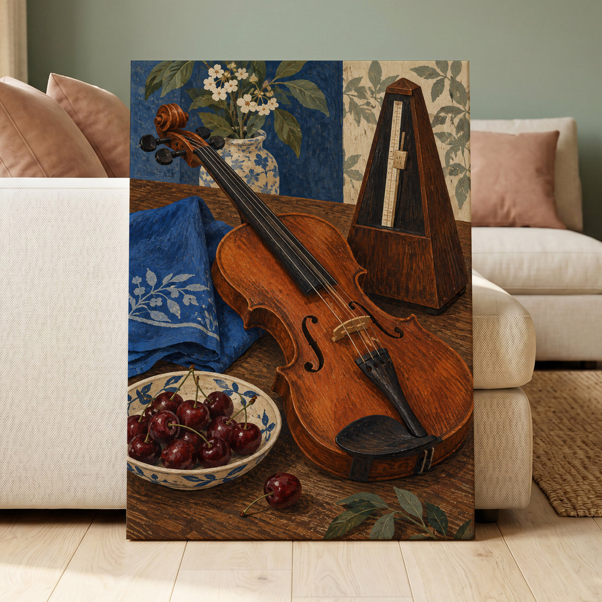 A Measure of Blue, brown, orange, blue abstract wall art displayed in a styled interior, gallery view 3