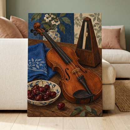A Measure of Blue, brown, orange, blue abstract wall art displayed in a styled interior, gallery view 3
