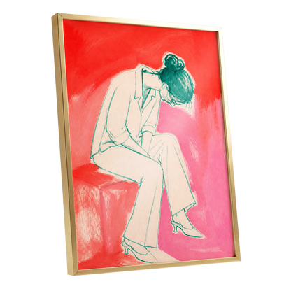 A Moment in Coral, red, pink, beige minimalist wall art shown as a gold framed poster wall art print