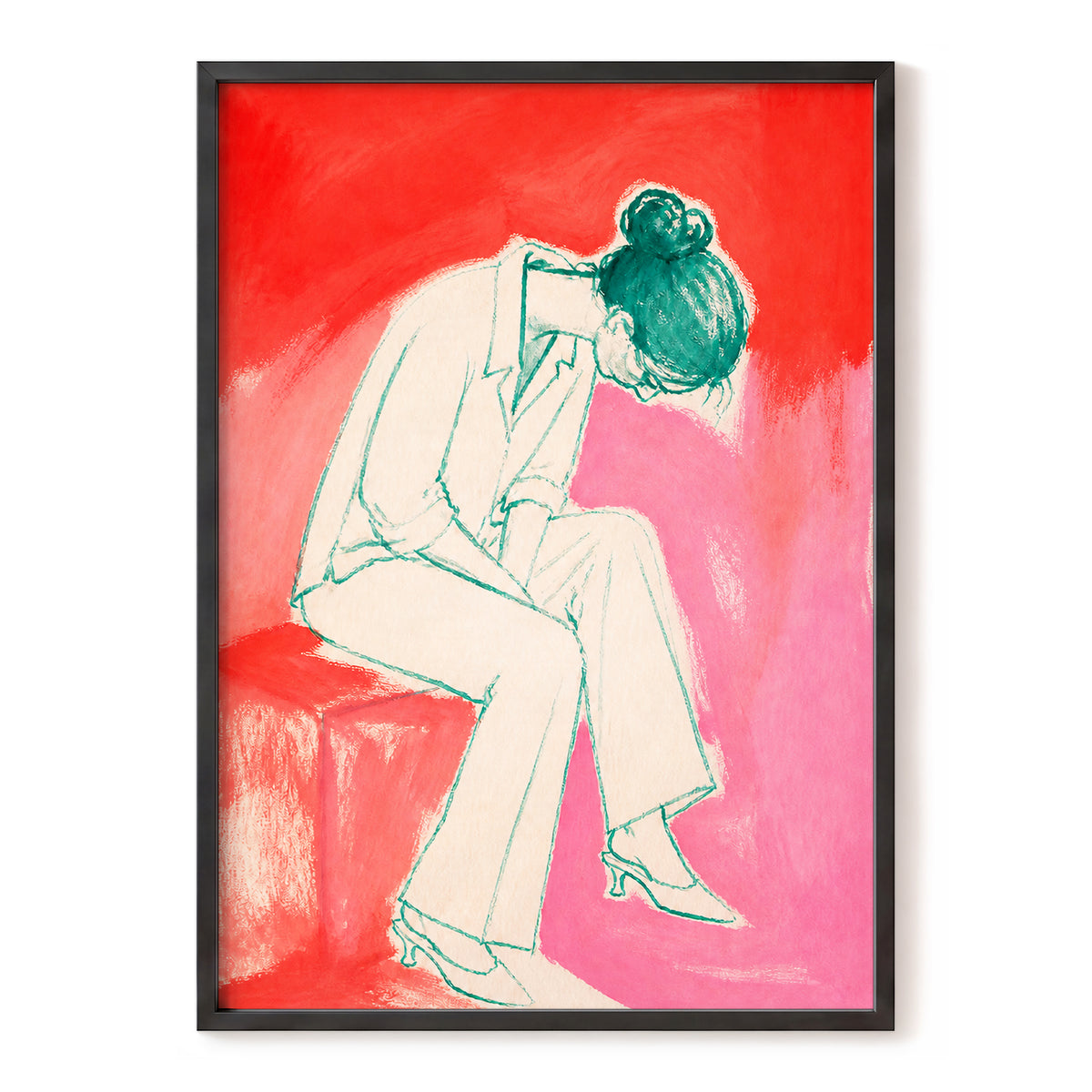 A Moment in Coral, red, pink, beige minimalist wall art, front artwork view