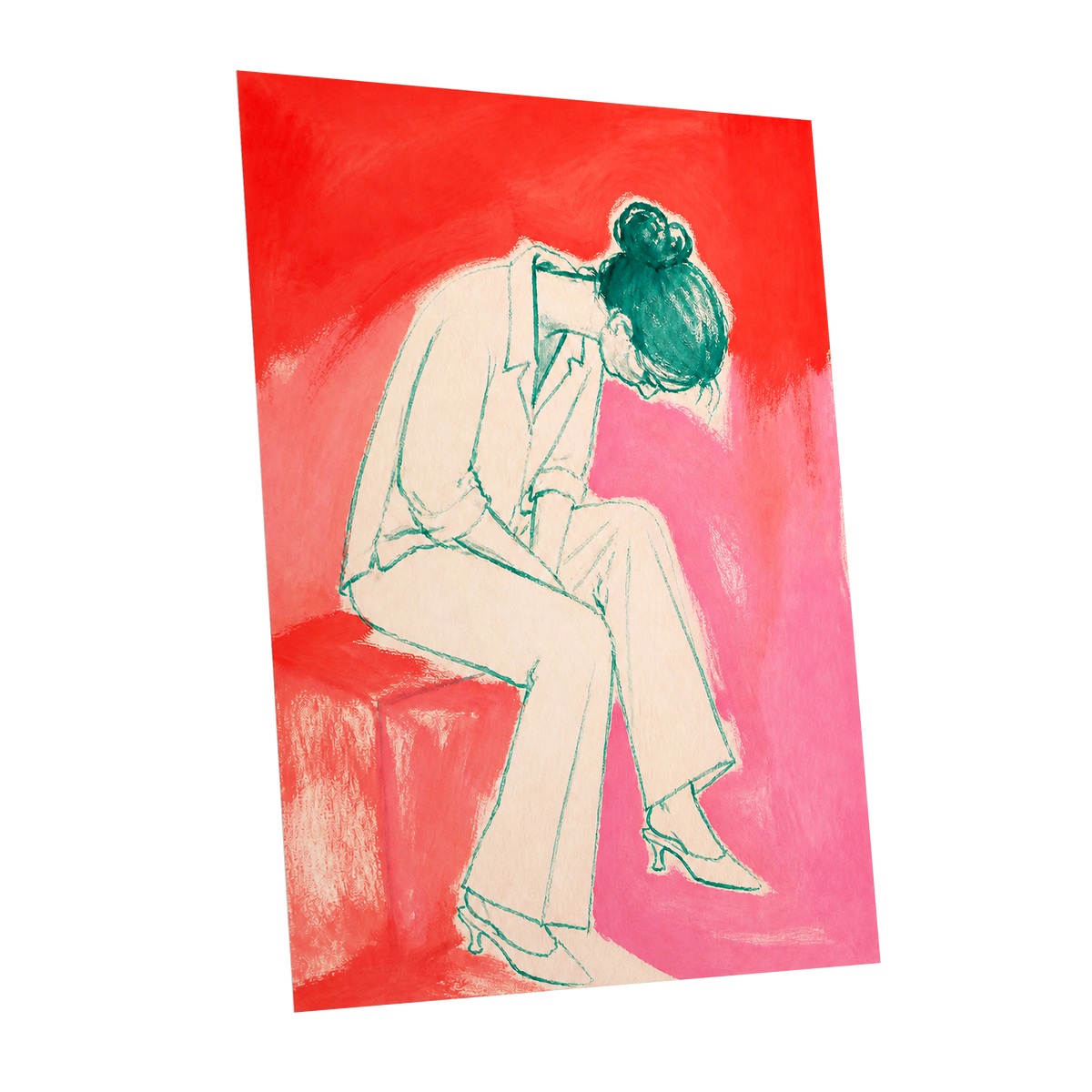 A Moment in Coral, red, pink, beige minimalist wall art shown as a unframed poster wall art print