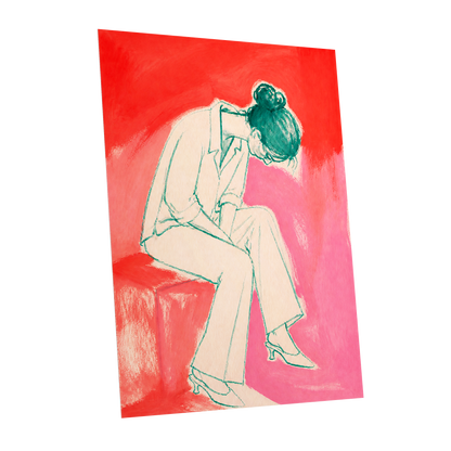 A Moment in Coral, red, pink, beige minimalist wall art shown as a unframed poster wall art print