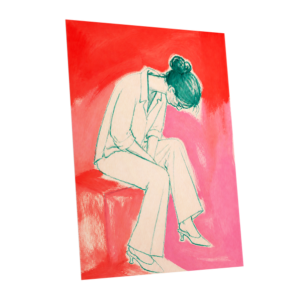 A Moment in Coral, red, pink, beige minimalist wall art shown as a unframed poster wall art print
