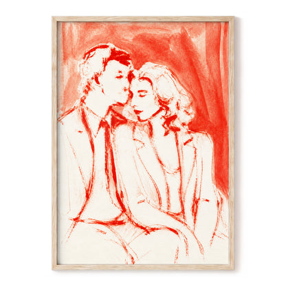 A Moment in Scarlet, red, pink, beige abstract wall art, front artwork view
