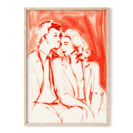 A Moment in Scarlet, red, pink, beige abstract wall art, front artwork view