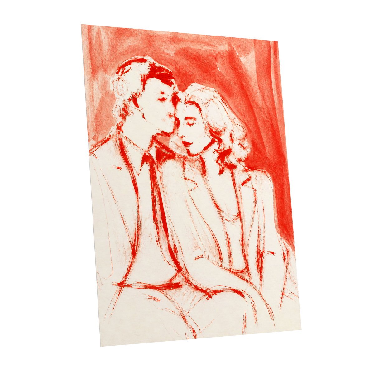A Moment in Scarlet, red, pink, beige abstract wall art shown as a unframed poster wall art print
