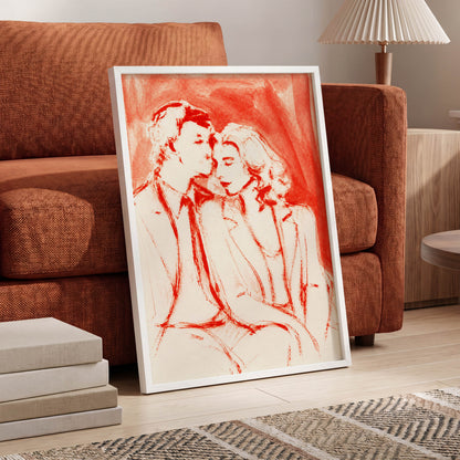 A Moment in Scarlet, red, pink, beige abstract wall art displayed in a styled interior, gallery view 2