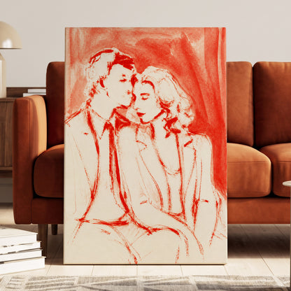 A Moment in Scarlet, red, pink, beige abstract wall art displayed in a styled interior, gallery view 3