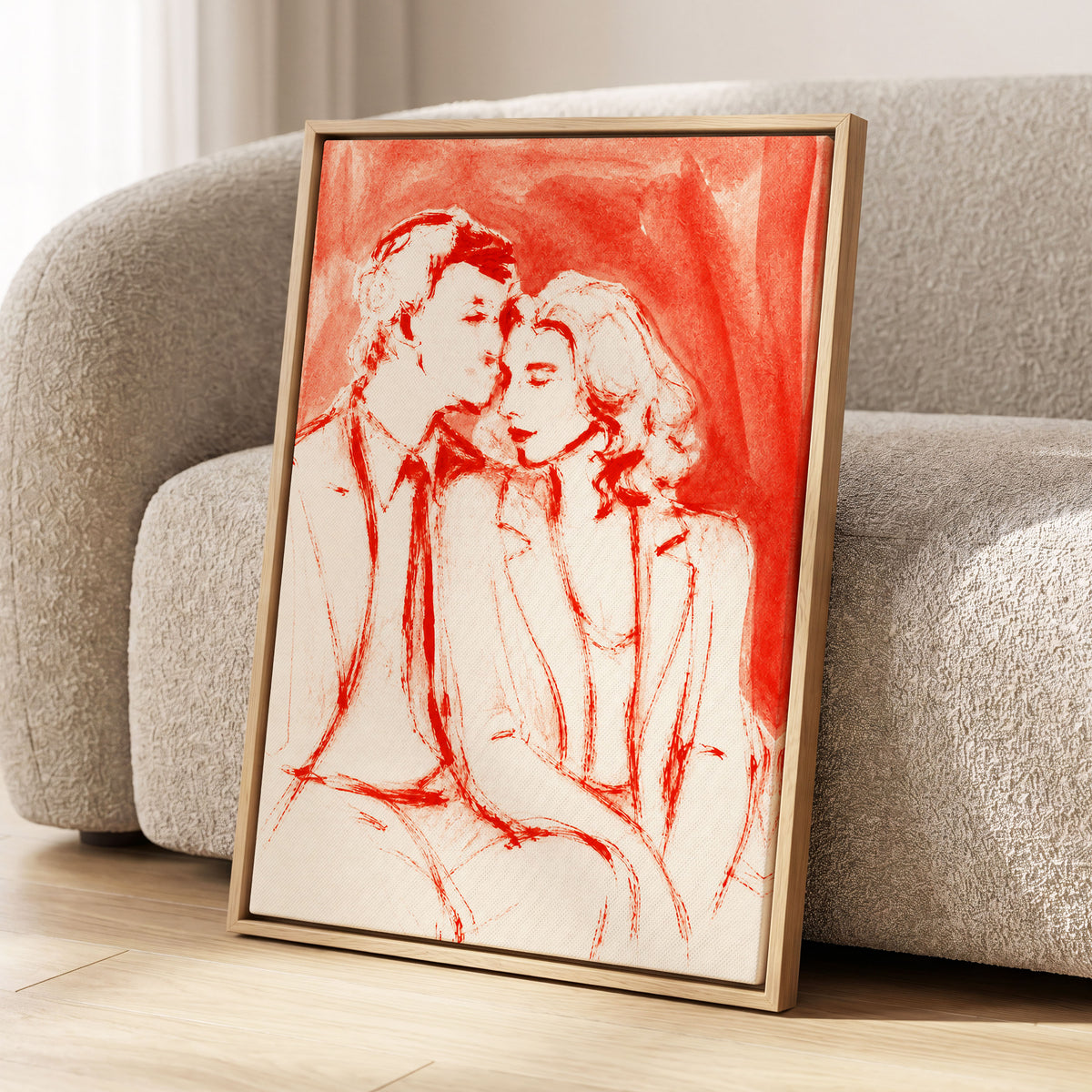 A Moment in Scarlet, red, pink, beige abstract wall art displayed in a styled interior, gallery view 4