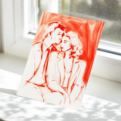 A Moment in Scarlet, red, pink, beige abstract wall art displayed in a styled interior, gallery view 5