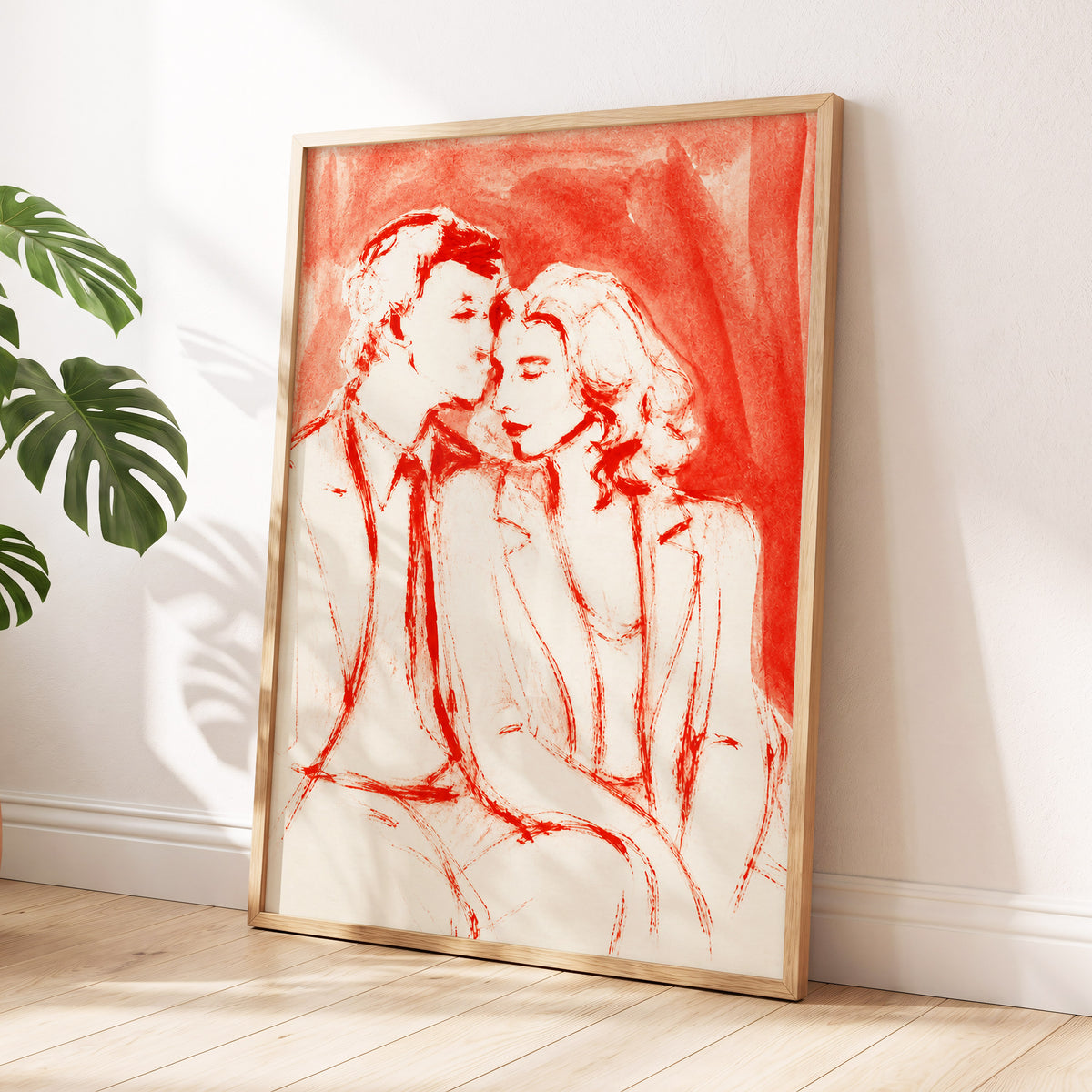 A Moment in Scarlet, red, pink, beige abstract wall art displayed in a styled interior, gallery view 6