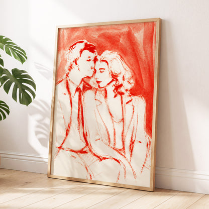 A Moment in Scarlet, red, pink, beige abstract wall art displayed in a styled interior, gallery view 6