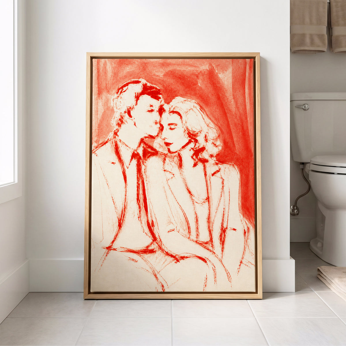 A Moment in Scarlet, red, pink, beige abstract wall art displayed in a styled interior, gallery view 8