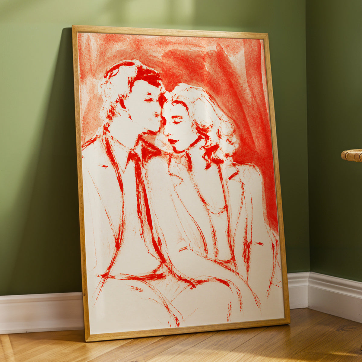 A Moment in Scarlet, red, pink, beige abstract wall art displayed in a styled interior, gallery view 9