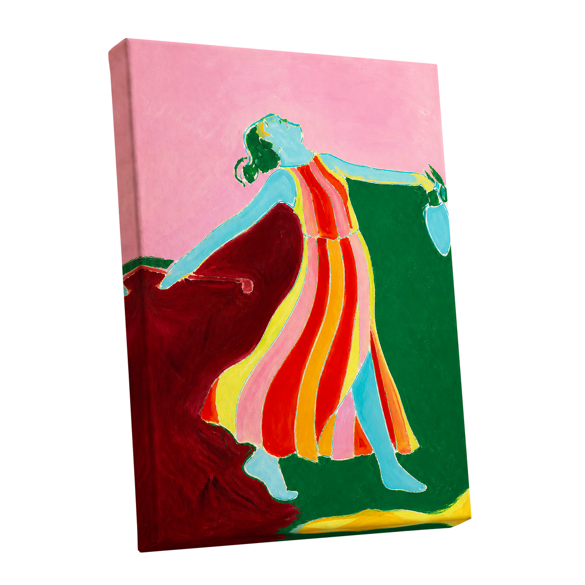 A Moment Unbound, pink, green, blue abstract wall art shown as a stretched canvas wall art