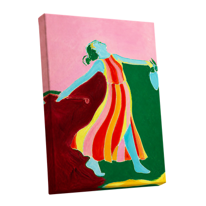 A Moment Unbound, pink, green, blue abstract wall art shown as a stretched canvas wall art