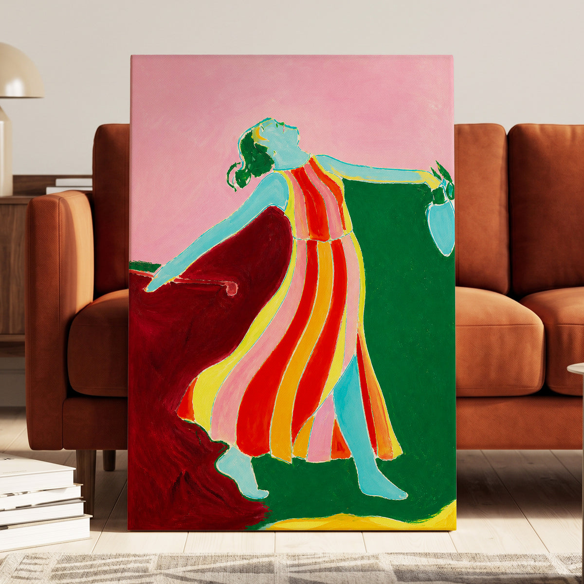 A Moment Unbound, pink, green, blue abstract wall art displayed in a styled interior, gallery view 3