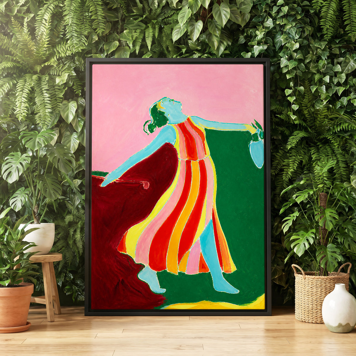 A Moment Unbound, pink, green, blue abstract wall art displayed in a styled interior, gallery view 4