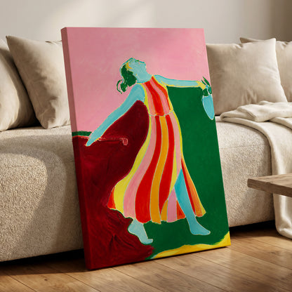 A Moment Unbound, pink, green, blue abstract wall art displayed in a styled interior, gallery view 7