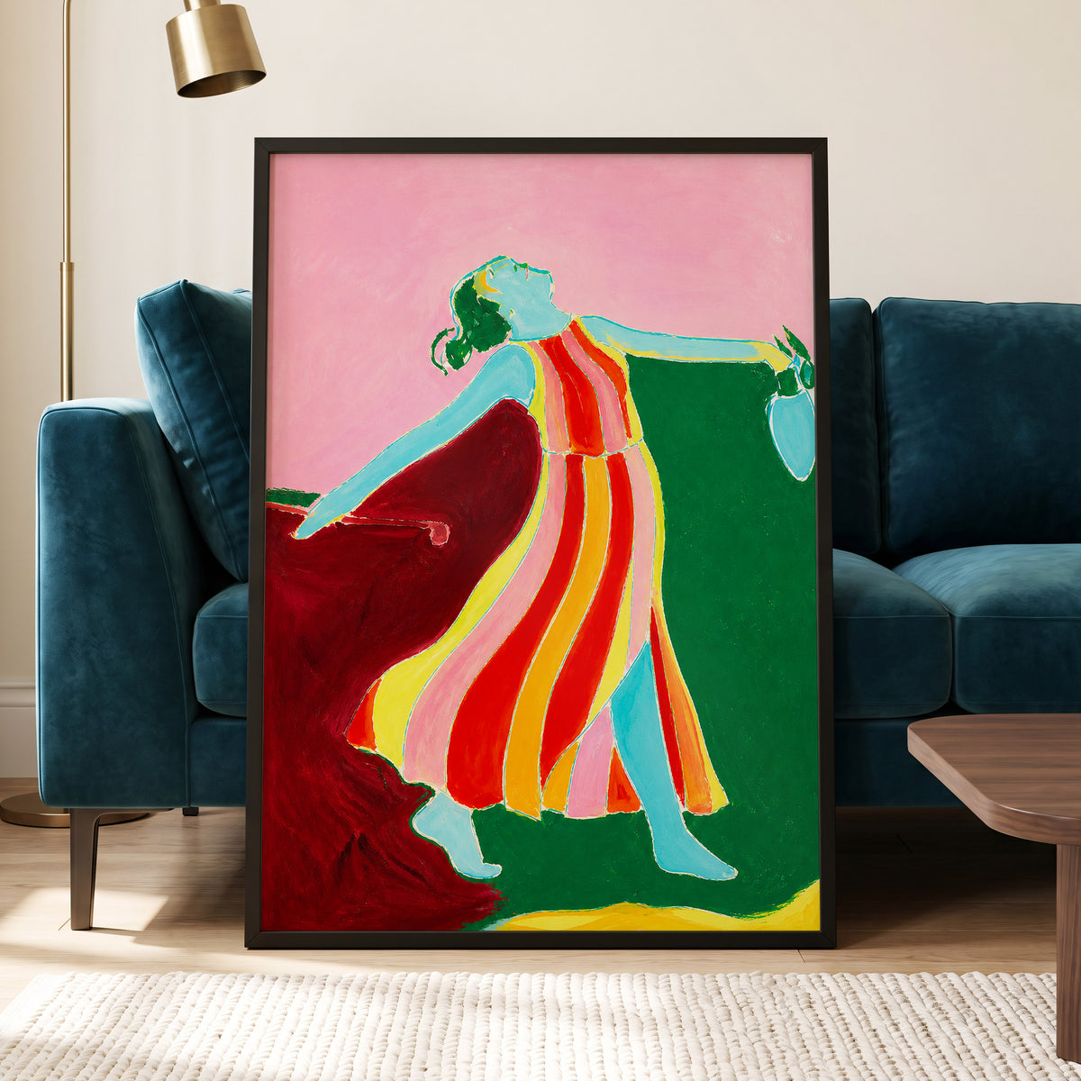 A Moment Unbound, pink, green, blue abstract wall art displayed in a styled interior, gallery view 9