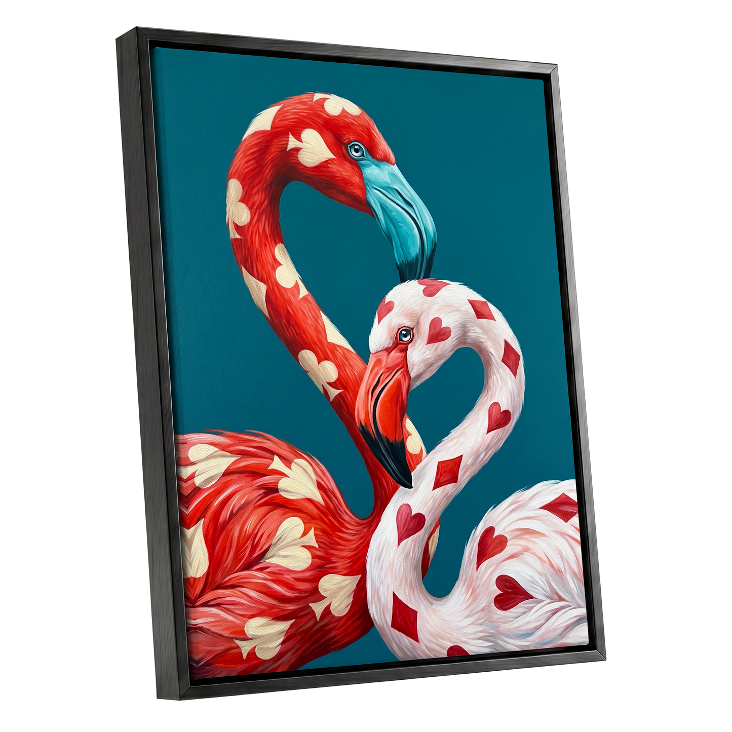 A Pair of Wild Cards, red, white, blue nature wall art shown as a black framed canvas wall art