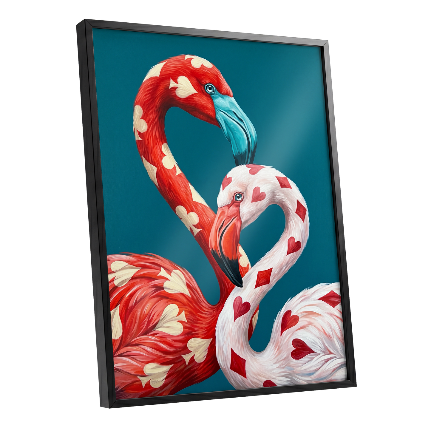 A Pair of Wild Cards, red, white, blue nature wall art shown as a black framed poster wall art print