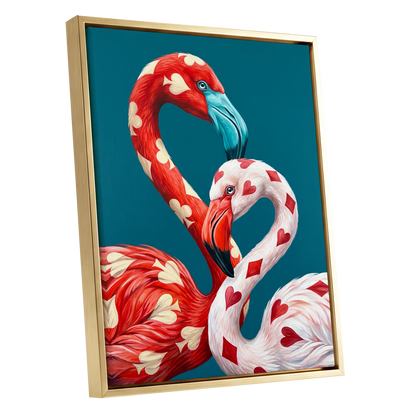 A Pair of Wild Cards, red, white, blue nature wall art shown as a gold framed canvas wall art