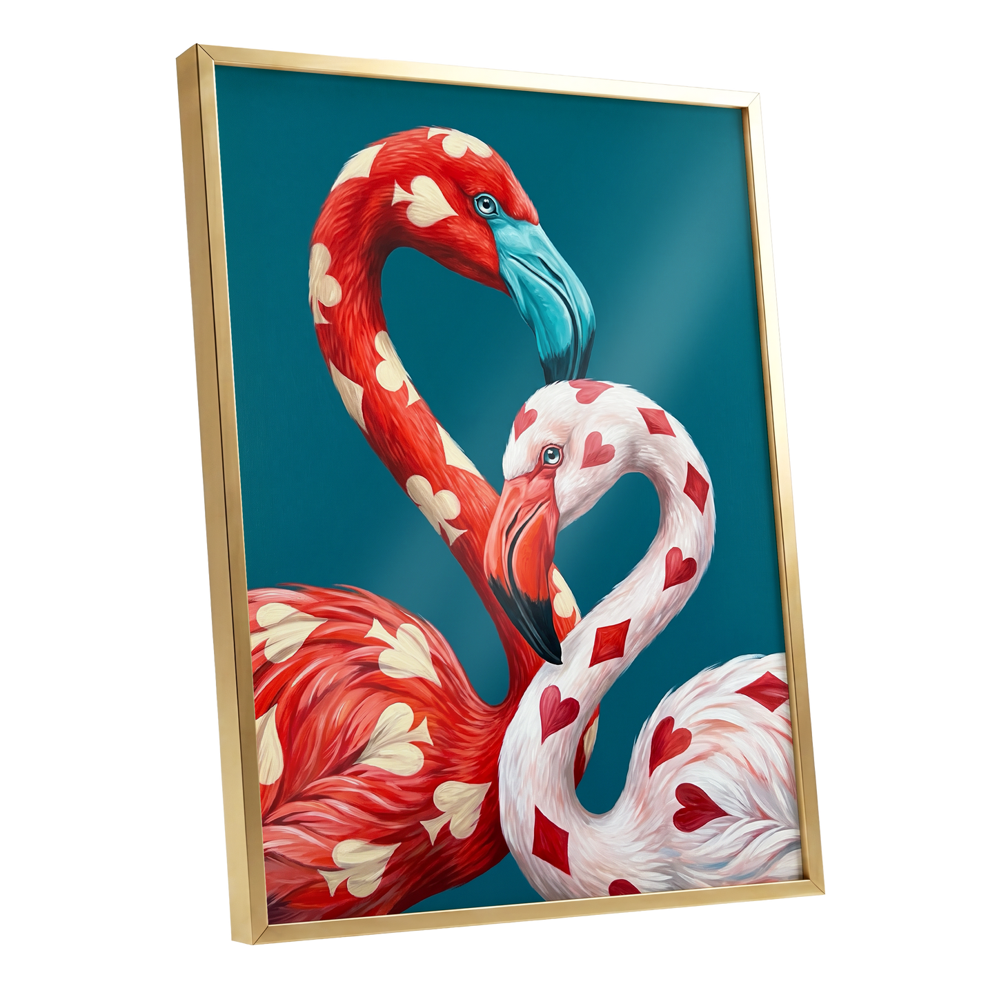 A Pair of Wild Cards, red, white, blue nature wall art shown as a gold framed poster wall art print