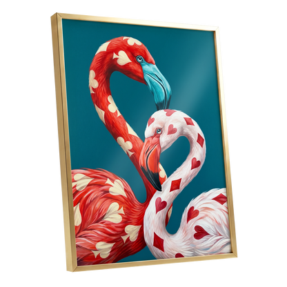 A Pair of Wild Cards, red, white, blue nature wall art shown as a gold framed poster wall art print