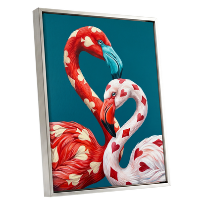 A Pair of Wild Cards, red, white, blue nature wall art shown as a silver framed canvas wall art