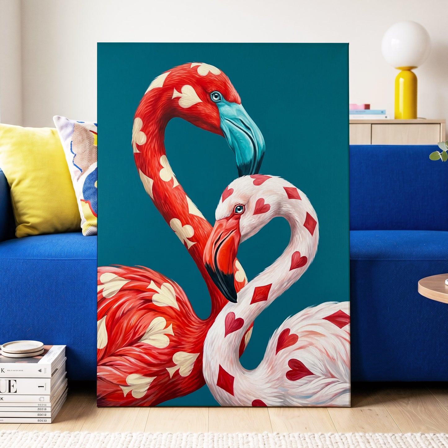 A Pair of Wild Cards, red, white, blue nature wall art displayed in a styled interior, gallery view 3