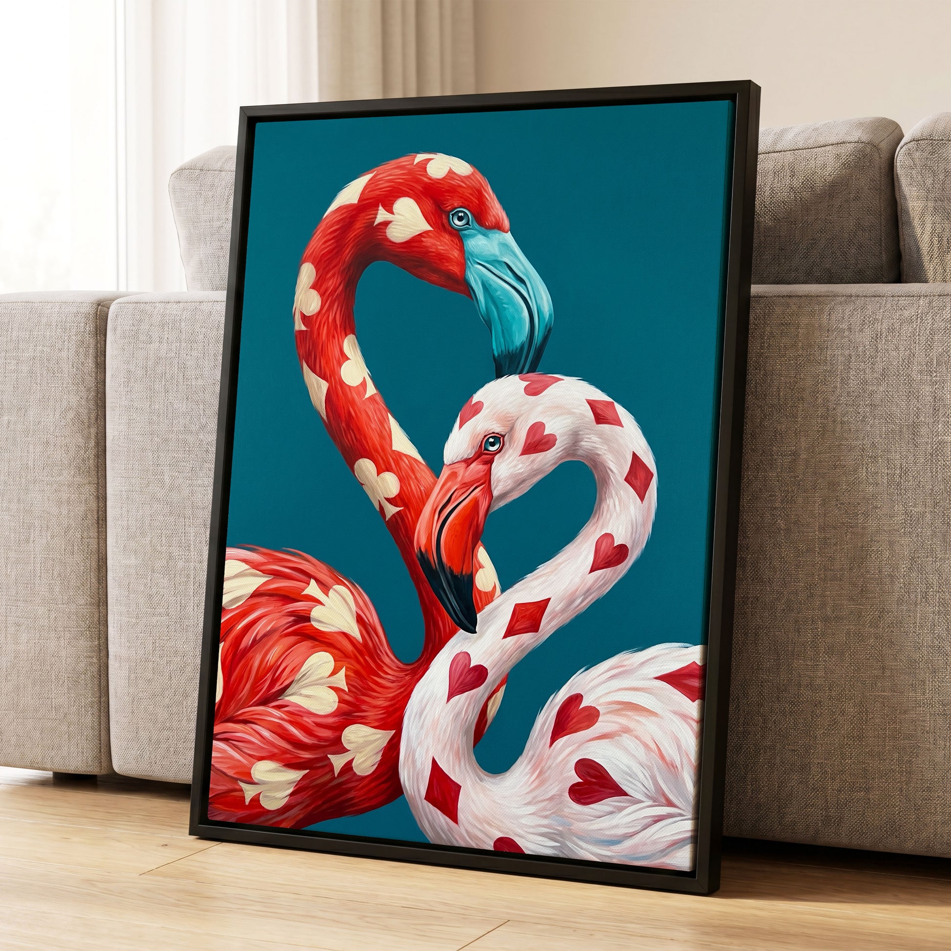 A Pair of Wild Cards, red, white, blue nature wall art displayed in a styled interior, gallery view 4