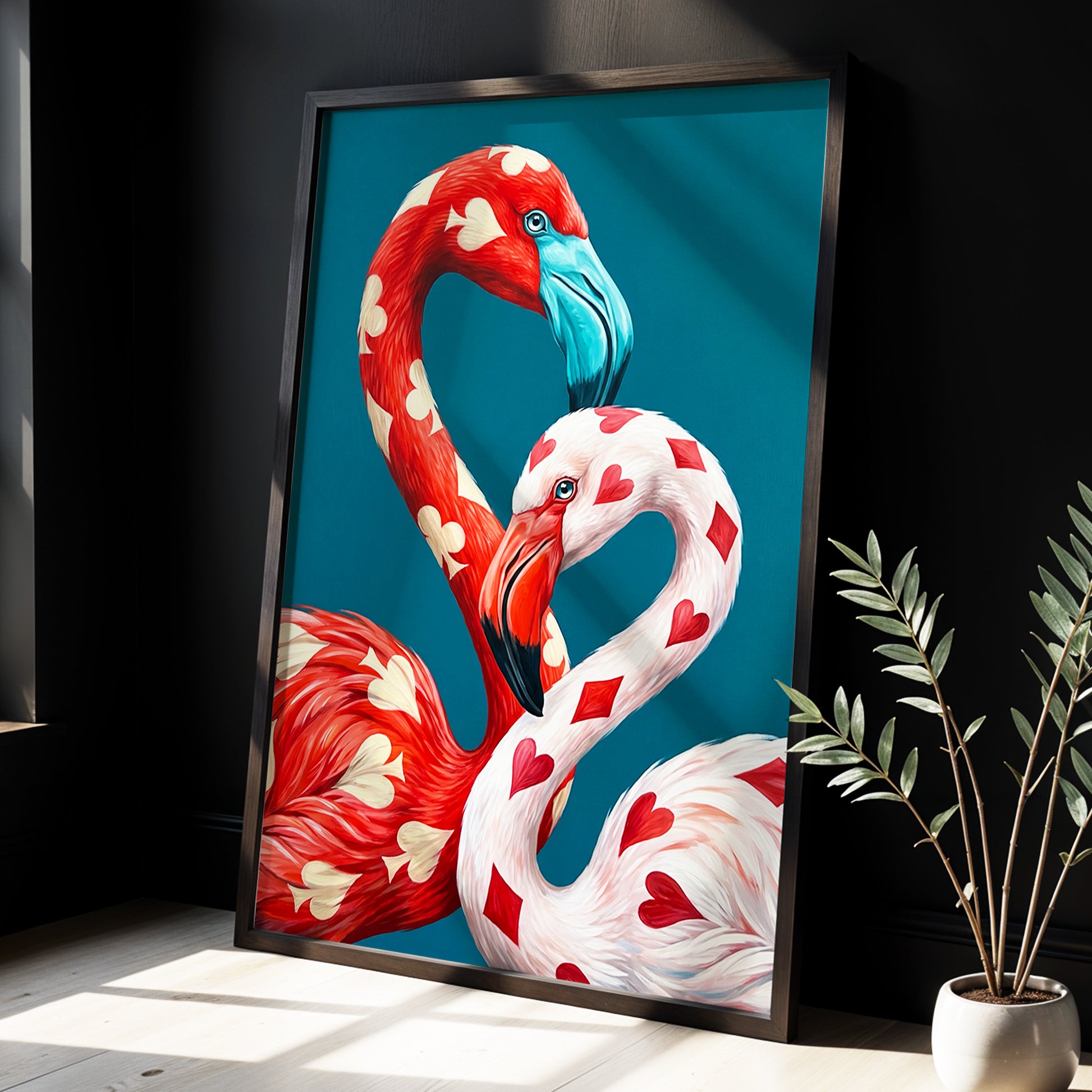 A Pair of Wild Cards, red, white, blue nature wall art displayed in a styled interior, gallery view 6