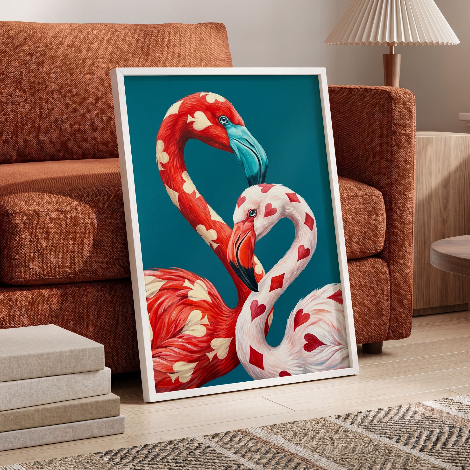 A Pair of Wild Cards, red, white, blue nature wall art displayed in a styled interior, gallery view 9