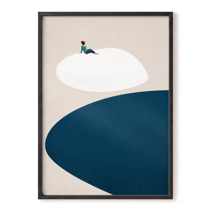 A Pause Above Blue, beige, white, blue minimalist wall art, front artwork view