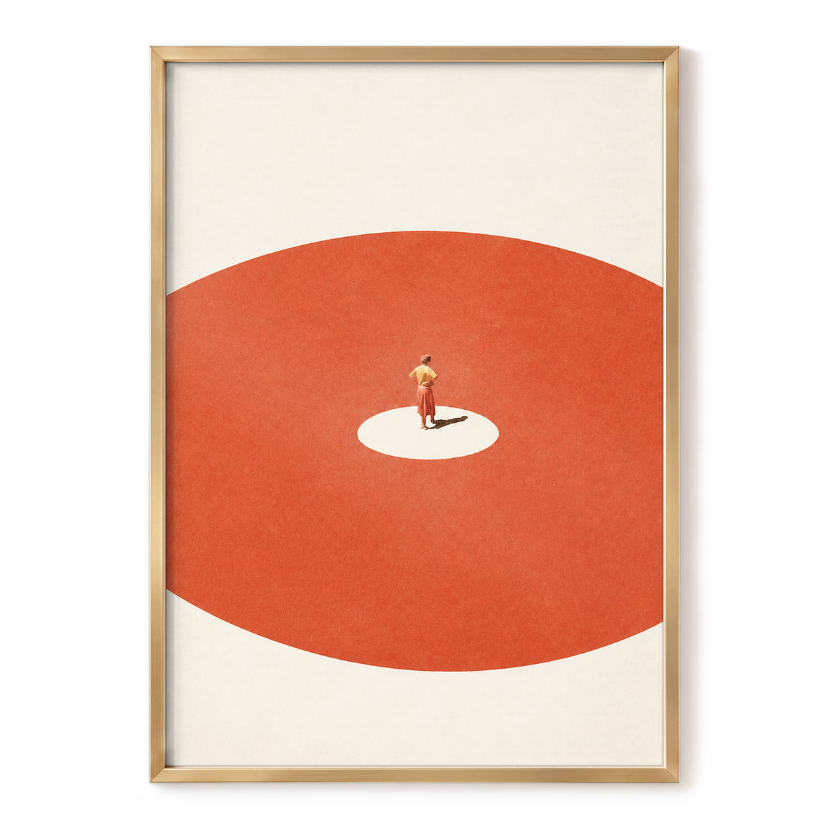 A Quiet Centre, orange, beige, red minimalist wall art, front artwork view