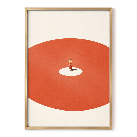 A Quiet Centre, orange, beige, red minimalist wall art, front artwork view