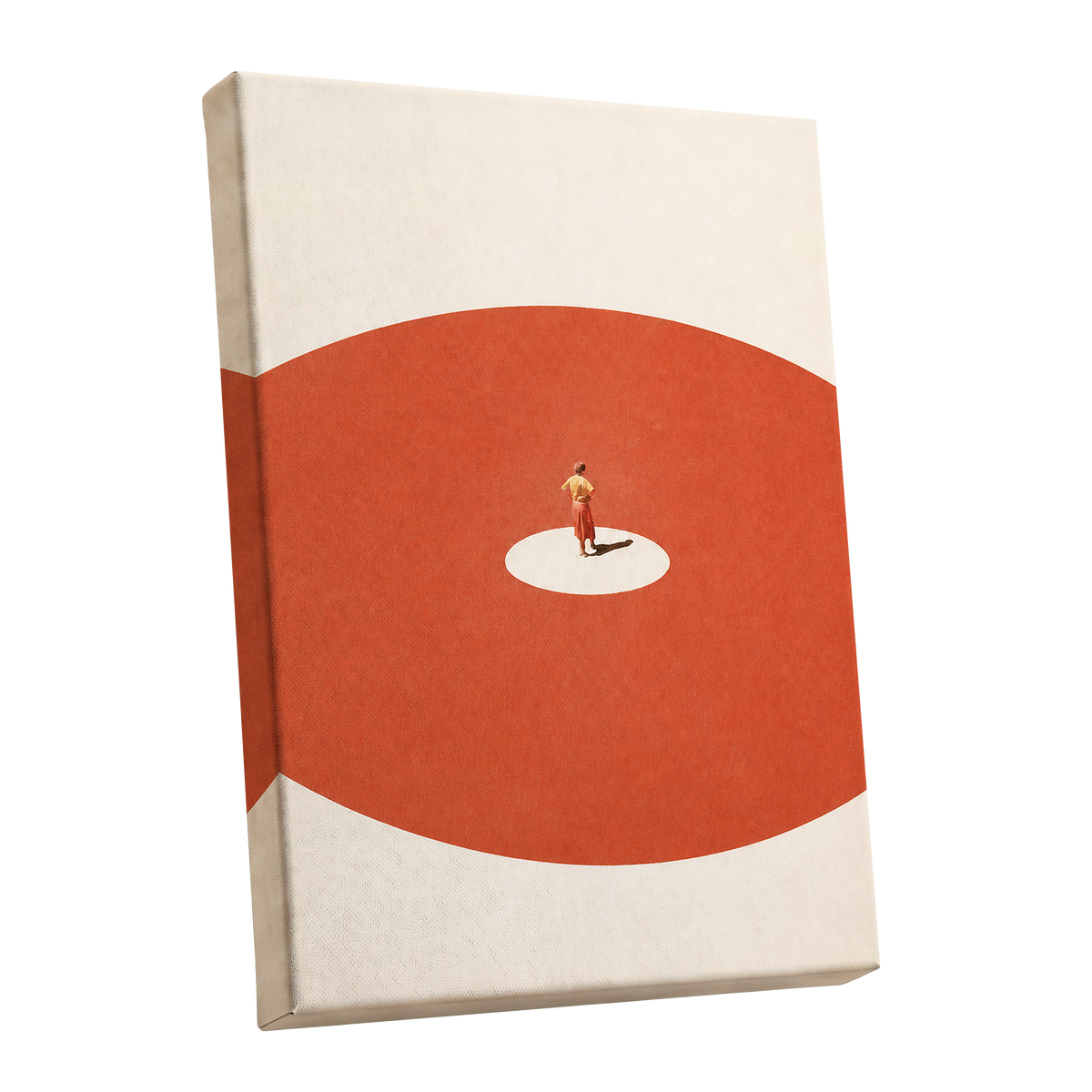 A Quiet Centre, orange, beige, red minimalist wall art shown as a stretched canvas wall art