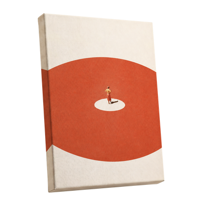 A Quiet Centre, orange, beige, red minimalist wall art shown as a stretched canvas wall art
