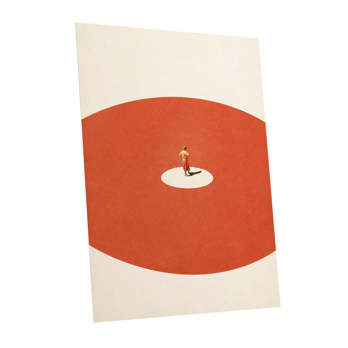 A Quiet Centre, orange, beige, red minimalist wall art shown as a unframed poster wall art print