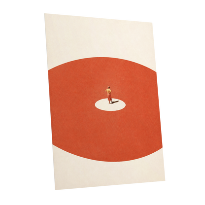 A Quiet Centre, orange, beige, red minimalist wall art shown as a unframed poster wall art print