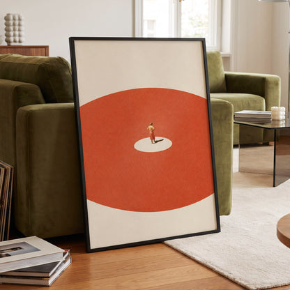 A Quiet Centre, orange, beige, red minimalist wall art displayed in a styled interior, gallery view 2