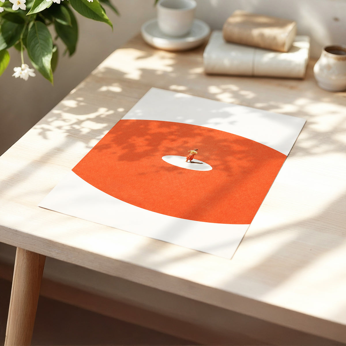 A Quiet Centre, orange, beige, red minimalist wall art displayed in a styled interior, gallery view 5